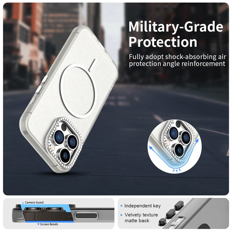 For iPhone 13 Pro Max Case Compatible with MagSafe TPU + PC + PET Phone Cover Rhinestone Decor Lens Frame - TechGearPal