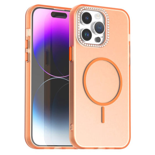 For iPhone 14 Pro Max Case Compatible with MagSafe TPU + PC + PET Phone Cover Rhinestone Decor Lens Frame - TechGearPal