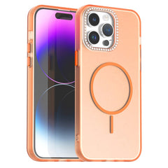 For iPhone 14 Pro Max Case Compatible with MagSafe TPU + PC + PET Phone Cover Rhinestone Decor Lens Frame - TechGearPal