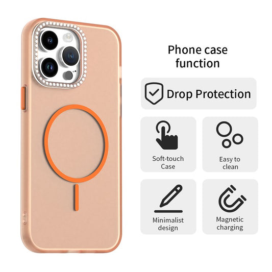 For iPhone 14 Pro Max Case Compatible with MagSafe TPU + PC + PET Phone Cover Rhinestone Decor Lens Frame - TechGearPal