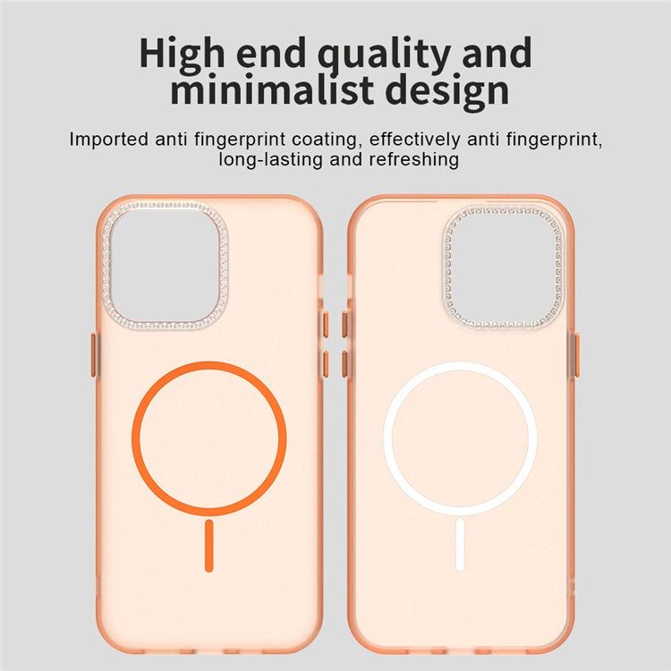 For iPhone 14 Pro Max Case Compatible with MagSafe TPU + PC + PET Phone Cover Rhinestone Decor Lens Frame - TechGearPal