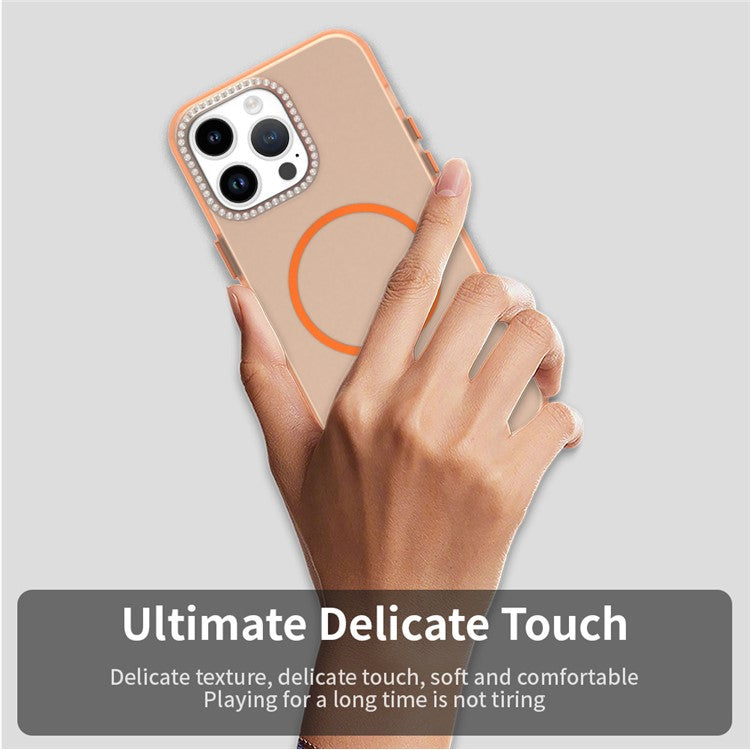 For iPhone 14 Pro Max Case Compatible with MagSafe TPU + PC + PET Phone Cover Rhinestone Decor Lens Frame - TechGearPal