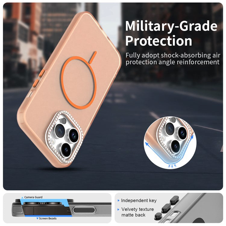 For iPhone 14 Pro Max Case Compatible with MagSafe TPU + PC + PET Phone Cover Rhinestone Decor Lens Frame - TechGearPal