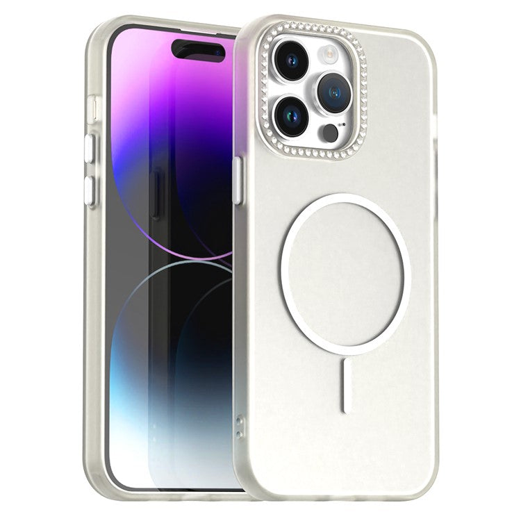 For iPhone 14 Pro Max Case Compatible with MagSafe TPU + PC + PET Phone Cover Rhinestone Decor Lens Frame - TechGearPal