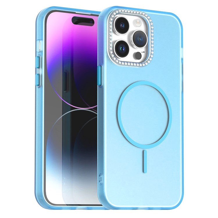 For iPhone 14 Pro Max Case Compatible with MagSafe TPU + PC + PET Phone Cover Rhinestone Decor Lens Frame - TechGearPal