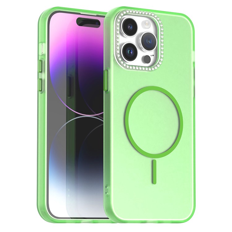 For iPhone 14 Pro Max Case Compatible with MagSafe TPU + PC + PET Phone Cover Rhinestone Decor Lens Frame - TechGearPal