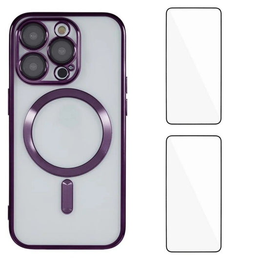 For iPhone 13 Pro 6.1 inch Magnetic Case WANLONFENG Electroplated TPU Cover with Lens Film + 2Pcs Tempered Glass - TechGearPal