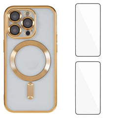 For iPhone 13 Pro 6.1 inch Magnetic Case WANLONFENG Electroplated TPU Cover with Lens Film + 2Pcs Tempered Glass - TechGearPal