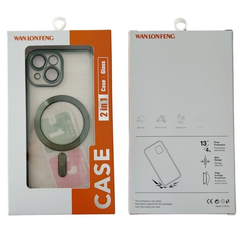 For iPhone 14 Pro Magnetic Case WANLONFENG Electroplated TPU Cover with Lens Film + 2Pcs Tempered Glass - TechGearPal