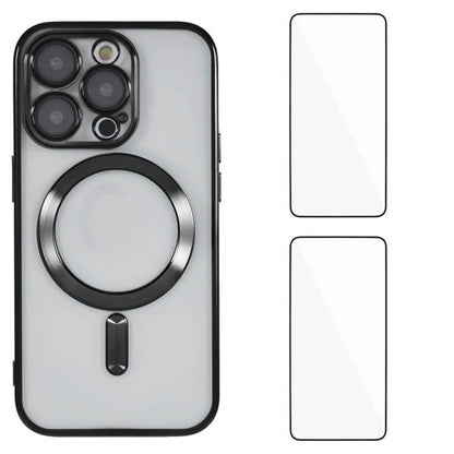 For iPhone 14 Pro Magnetic Case WANLONFENG Electroplated TPU Cover with Lens Film + 2Pcs Tempered Glass - TechGearPal