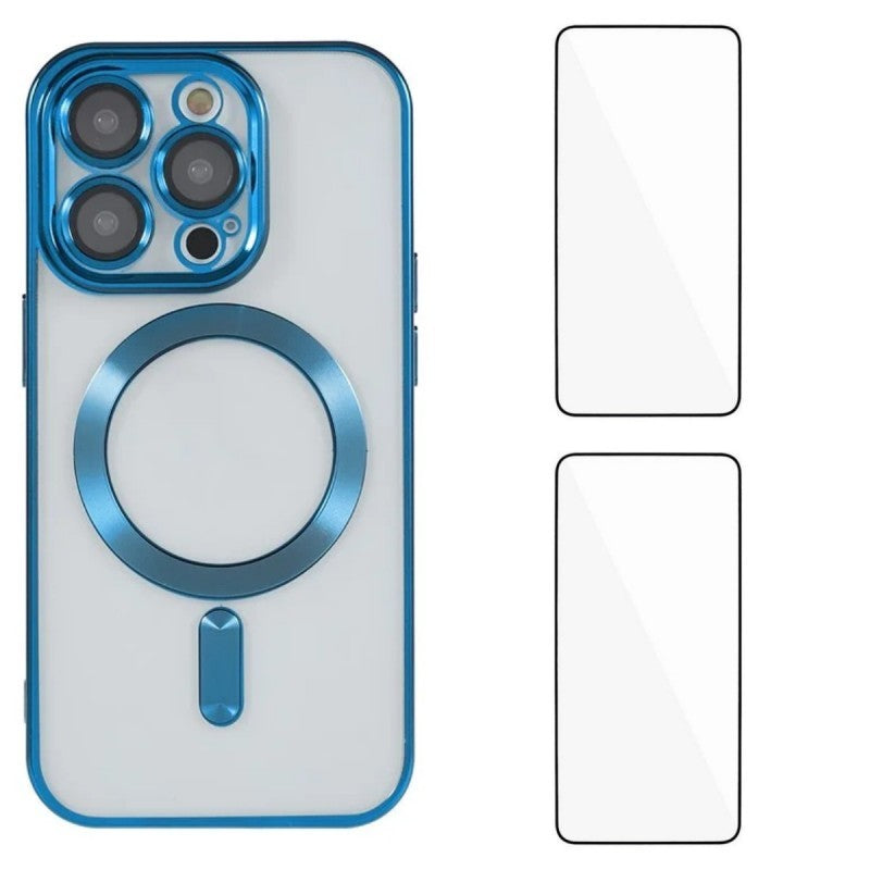 For iPhone 14 Pro Magnetic Case WANLONFENG Electroplated TPU Cover with Lens Film + 2Pcs Tempered Glass - TechGearPal