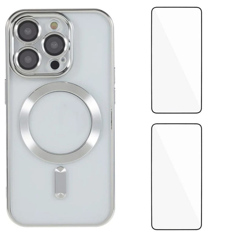 For iPhone 14 Pro Magnetic Case WANLONFENG Electroplated TPU Cover with Lens Film + 2Pcs Tempered Glass - TechGearPal