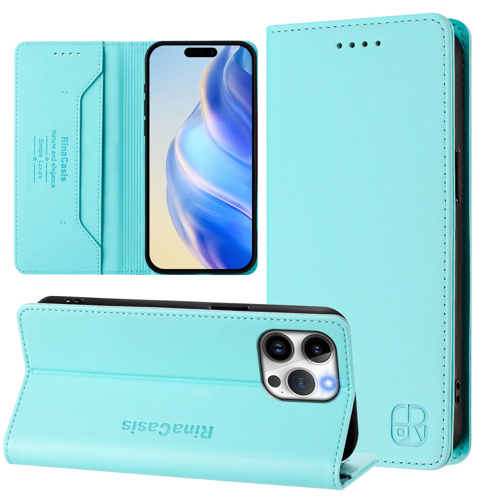 For iPhone 15 Pro Max Leather Case RINACASIS RC01 Phone Cover with RFID Blocking Wallet Stand - TechGearPal
