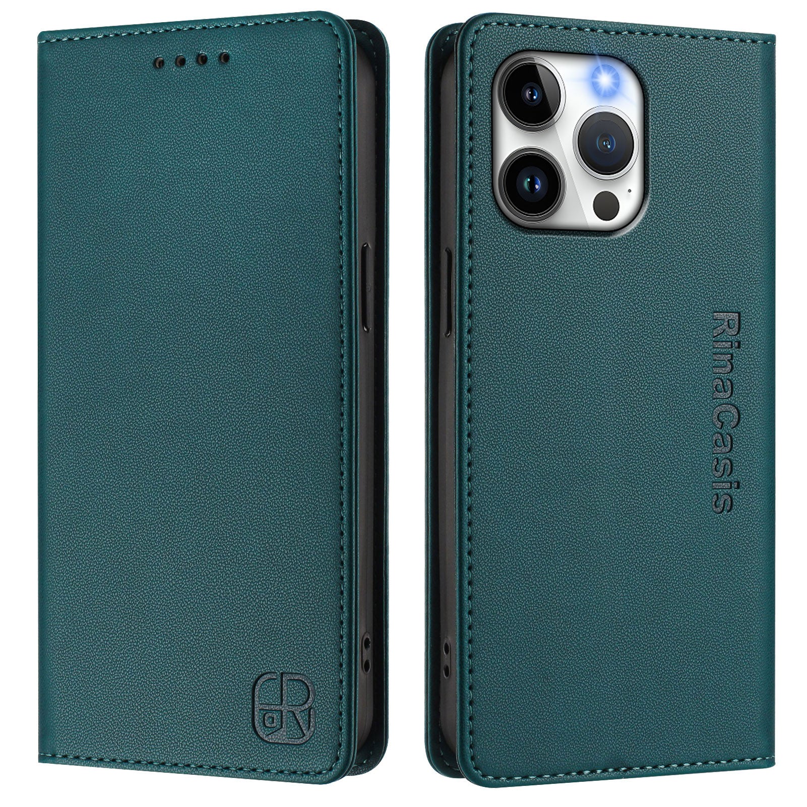 For iPhone 15 Pro Max Leather Case RINACASIS RC01 Phone Cover with RFID Blocking Wallet Stand - TechGearPal