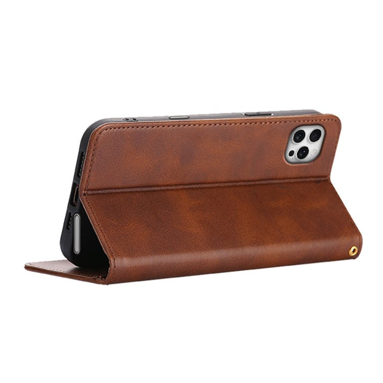 For iPhone 14 Pro Case Wallet Calf Texture Leather Phone Cover with Hidden Magnetic Closure - TechGearPal