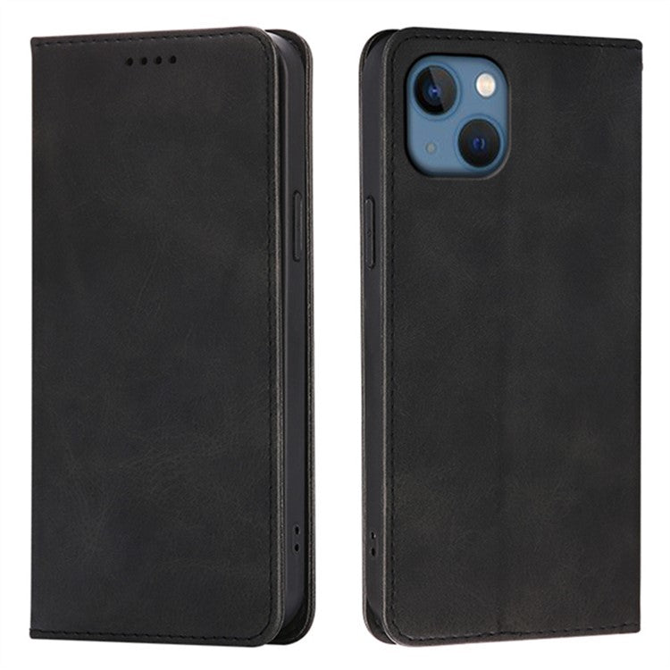 For iPhone 14 Case Wallet Calf Texture Leather Phone Cover with Hidden Magnetic Closure - TechGearPal