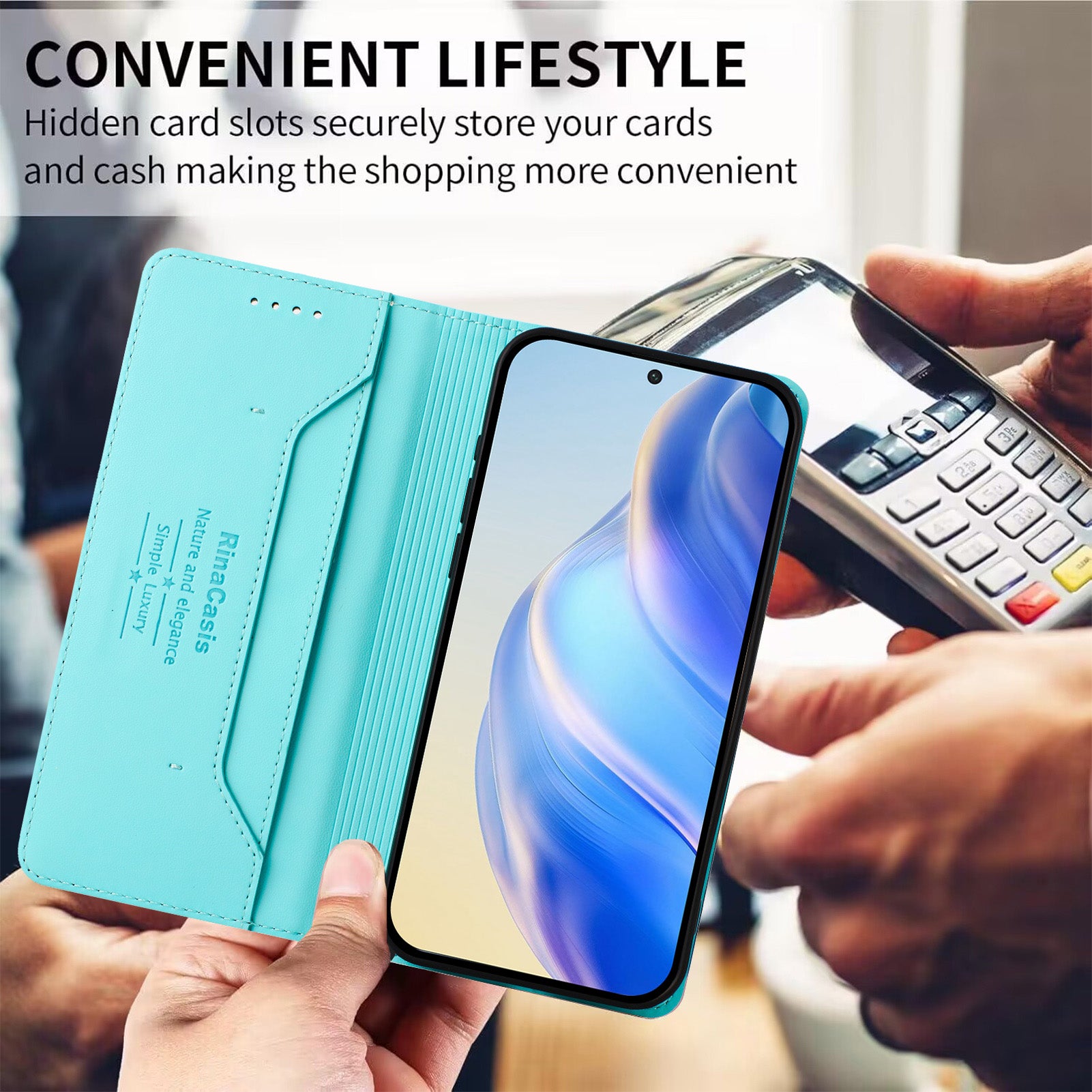 For iPhone 16 Leather Case RINACASIS RC01 Phone Cover with RFID Blocking Wallet Stand - TechGearPal
