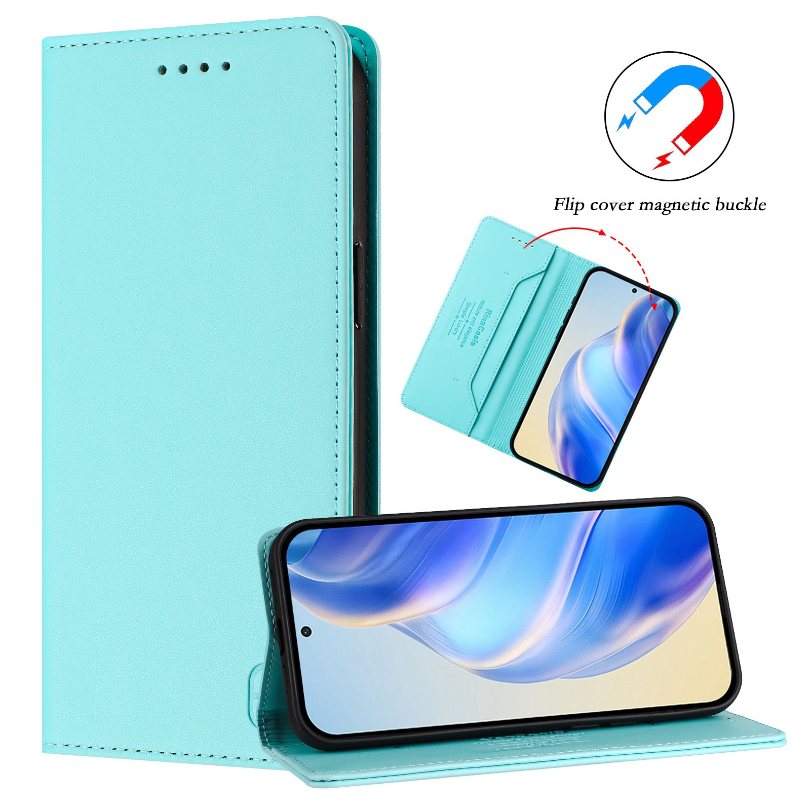 For iPhone 16 Leather Case RINACASIS RC01 Phone Cover with RFID Blocking Wallet Stand - TechGearPal