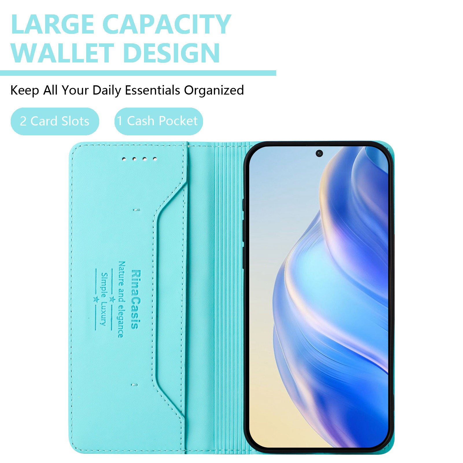 For iPhone 16 Leather Case RINACASIS RC01 Phone Cover with RFID Blocking Wallet Stand - TechGearPal