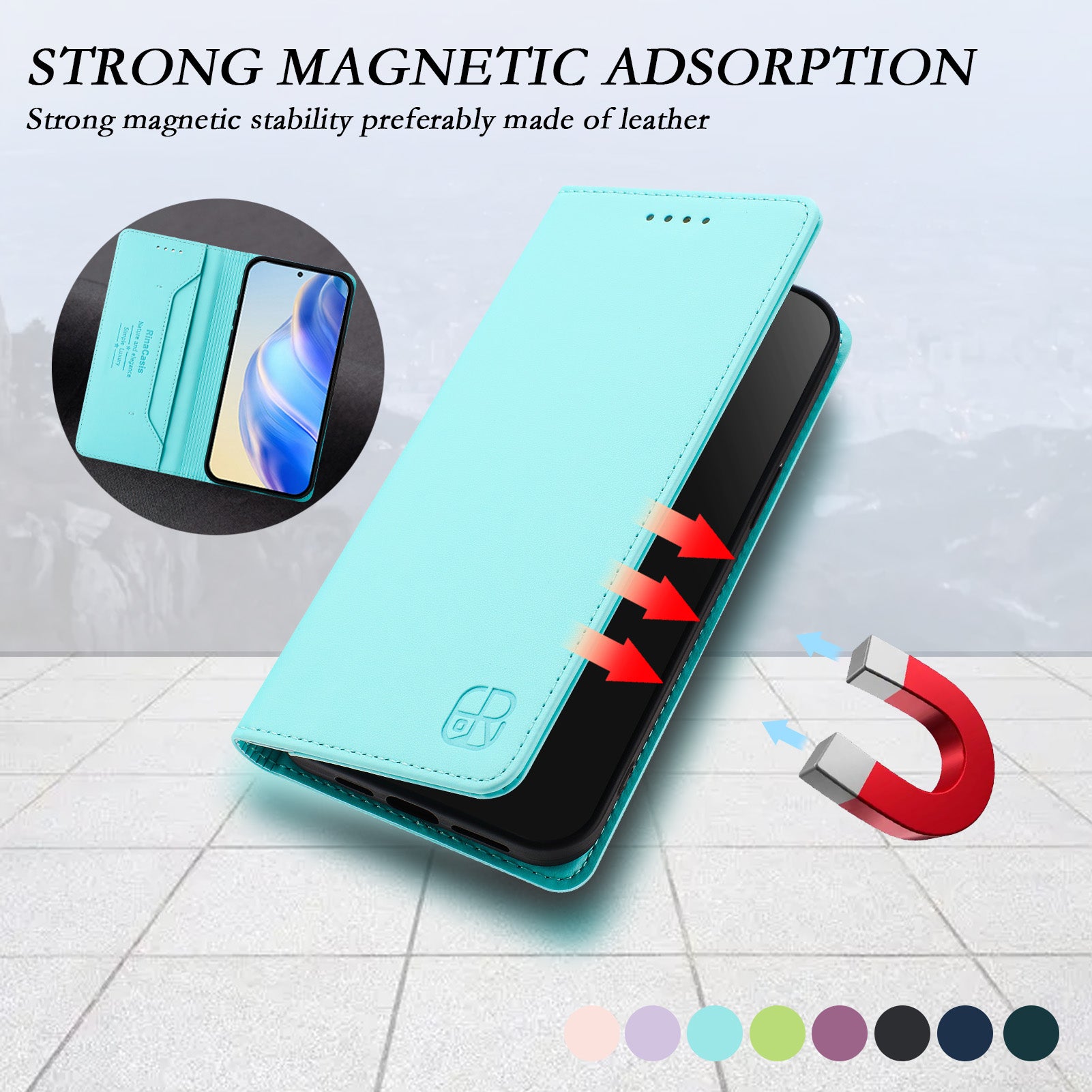 For iPhone 16 Leather Case RINACASIS RC01 Phone Cover with RFID Blocking Wallet Stand - TechGearPal