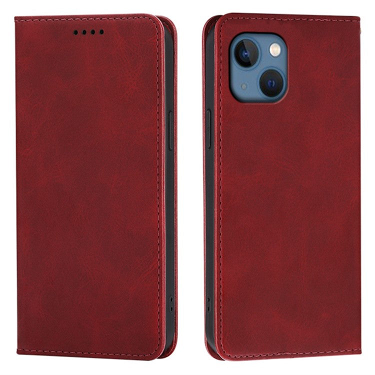 For iPhone 13 Case Wallet Calf Texture Leather Phone Cover with Hidden Magnetic Closure - TechGearPal