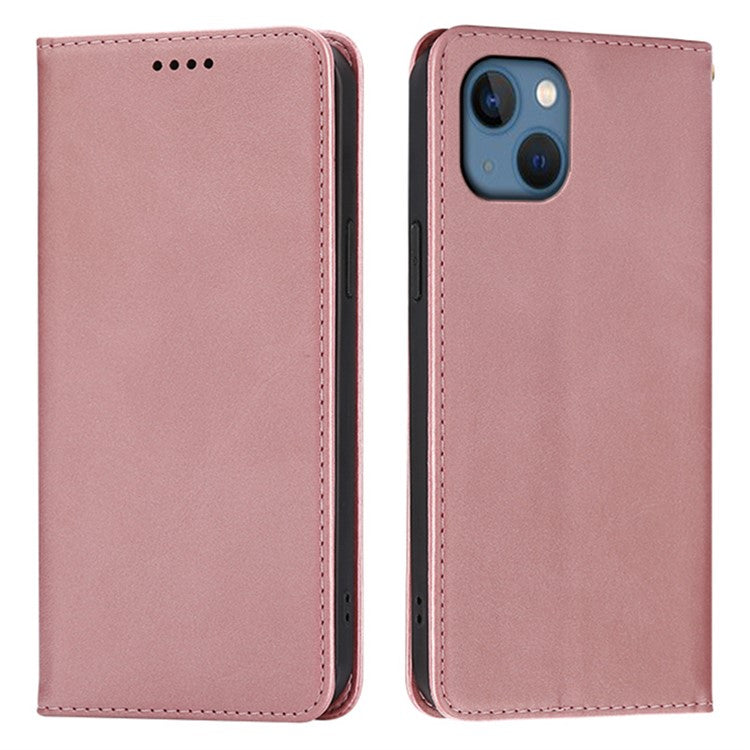 For iPhone 13 Case Wallet Calf Texture Leather Phone Cover with Hidden Magnetic Closure - TechGearPal