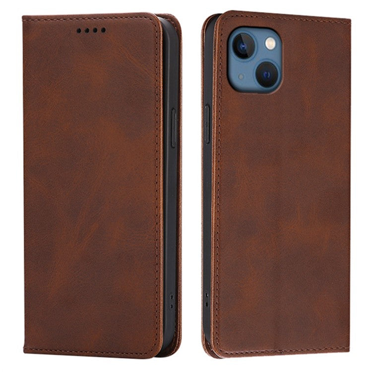 For iPhone 13 Case Wallet Calf Texture Leather Phone Cover with Hidden Magnetic Closure - TechGearPal
