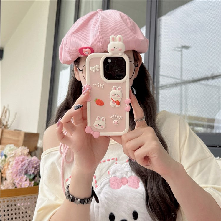 For iPhone 16 Pro Max Silicone Case Cute 3D Cartoon Carrot Rabbit Design Shockproof Phone Back Cover - TechGearPal