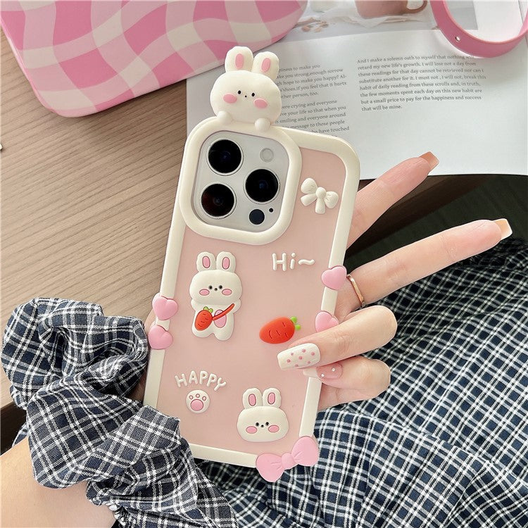 For iPhone 16 Pro Max Silicone Case Cute 3D Cartoon Carrot Rabbit Design Shockproof Phone Back Cover - TechGearPal