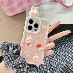 For iPhone 16 Pro Max Silicone Case Cute 3D Cartoon Carrot Rabbit Design Shockproof Phone Back Cover - TechGearPal