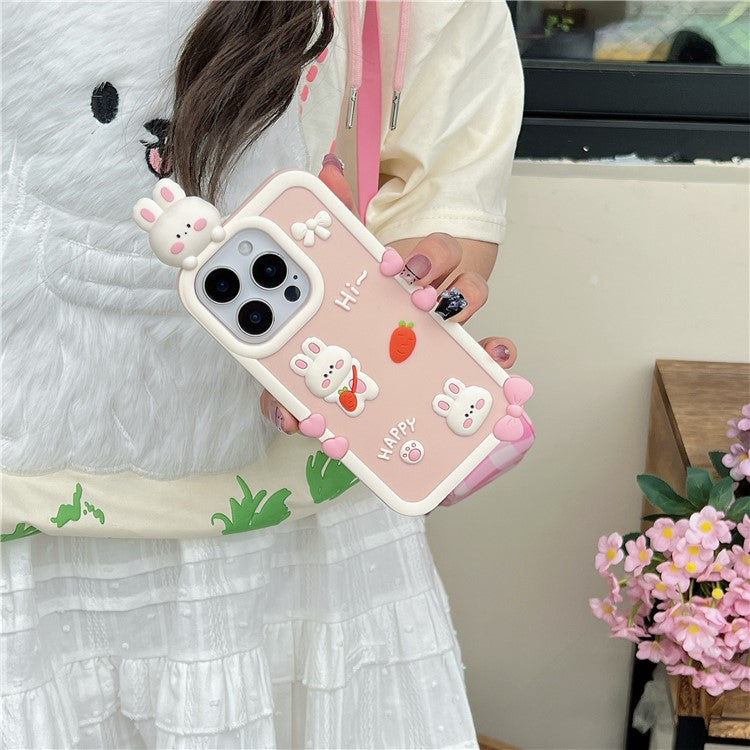 For iPhone 16 Pro Max Silicone Case Cute 3D Cartoon Carrot Rabbit Design Shockproof Phone Back Cover - TechGearPal