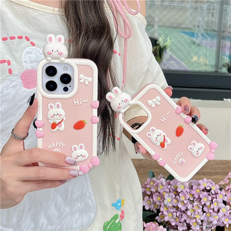 For iPhone 16 Pro Max Silicone Case Cute 3D Cartoon Carrot Rabbit Design Shockproof Phone Back Cover - TechGearPal