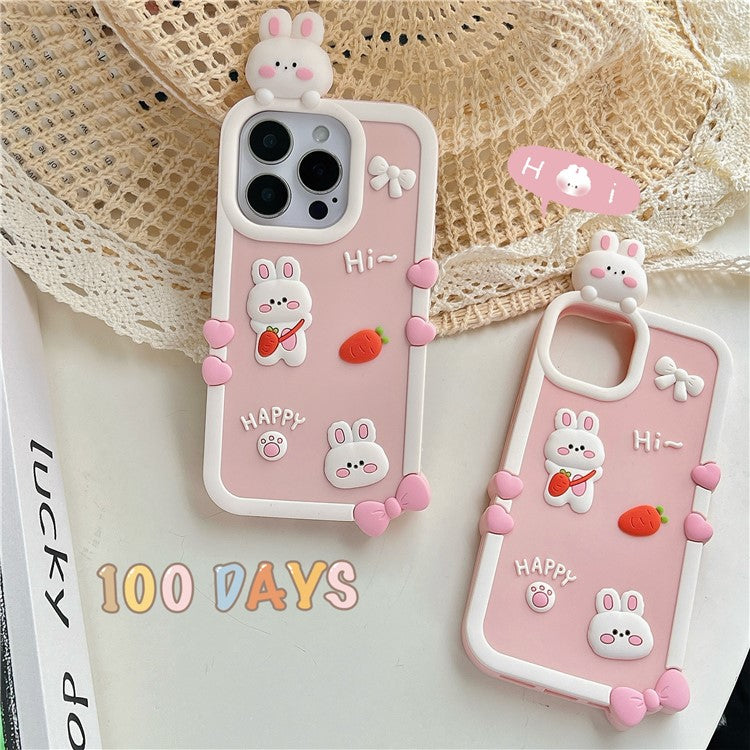For iPhone 16 Pro Max Silicone Case Cute 3D Cartoon Carrot Rabbit Design Shockproof Phone Back Cover - TechGearPal