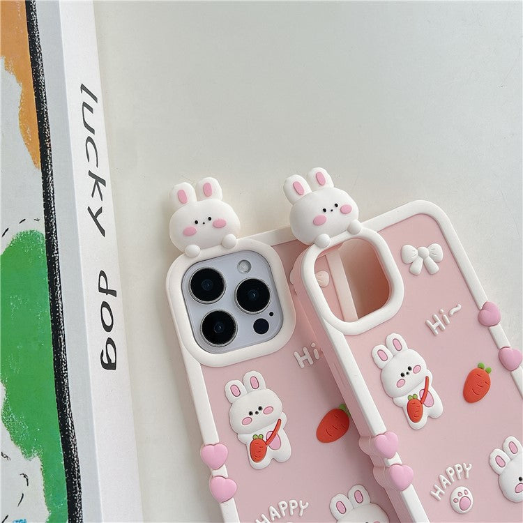 For iPhone 16 Pro Max Silicone Case Cute 3D Cartoon Carrot Rabbit Design Shockproof Phone Back Cover - TechGearPal