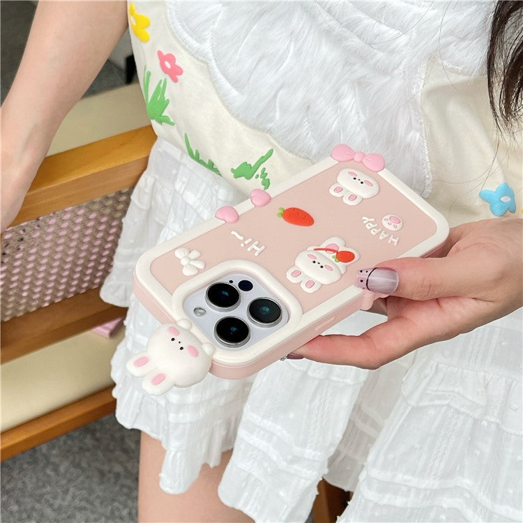For iPhone 16 Pro Max Silicone Case Cute 3D Cartoon Carrot Rabbit Design Shockproof Phone Back Cover - TechGearPal