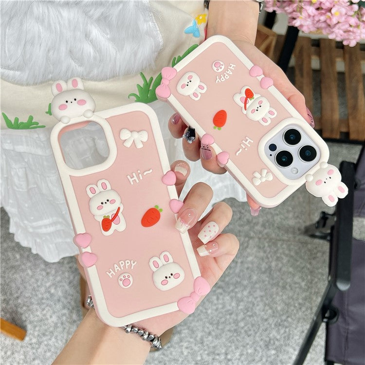 For iPhone 16 Pro Max Silicone Case Cute 3D Cartoon Carrot Rabbit Design Shockproof Phone Back Cover - TechGearPal