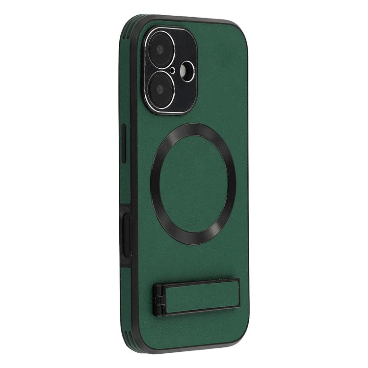 For iPhone 16 Kickstand Case Compatible with MagSafe PC + TPU + PU Phone Back Cover - TechGearPal