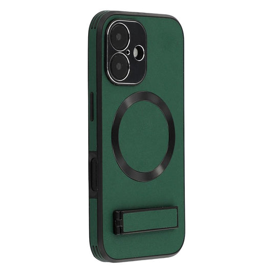 For iPhone 16 Kickstand Case Compatible with MagSafe PC + TPU + PU Phone Back Cover - TechGearPal