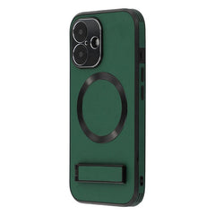 For iPhone 16 Kickstand Case Compatible with MagSafe PC + TPU + PU Phone Back Cover - TechGearPal