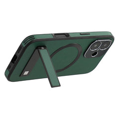 For iPhone 16 Kickstand Case Compatible with MagSafe PC + TPU + PU Phone Back Cover - TechGearPal
