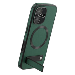 For iPhone 16 Kickstand Case Compatible with MagSafe PC + TPU + PU Phone Back Cover - TechGearPal