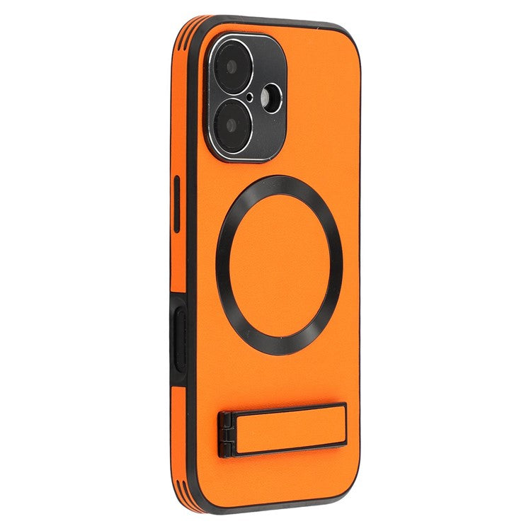 For iPhone 16 Kickstand Case Compatible with MagSafe PC + TPU + PU Phone Back Cover - TechGearPal