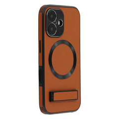 For iPhone 16 Kickstand Case Compatible with MagSafe PC + TPU + PU Phone Back Cover - TechGearPal