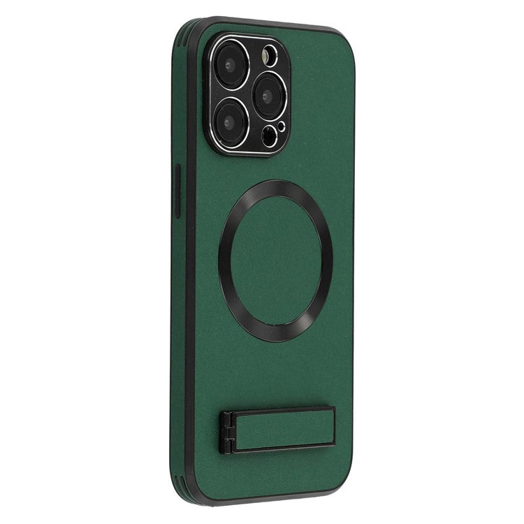 For iPhone 15 Pro Max Kickstand Case Compatible with MagSafe PC + TPU + PU Phone Back Cover - TechGearPal