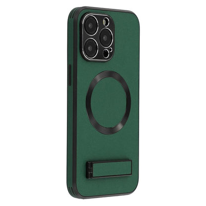 For iPhone 15 Pro Max Kickstand Case Compatible with MagSafe PC + TPU + PU Phone Back Cover - TechGearPal