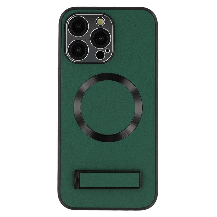 For iPhone 15 Pro Max Kickstand Case Compatible with MagSafe PC + TPU + PU Phone Back Cover - TechGearPal