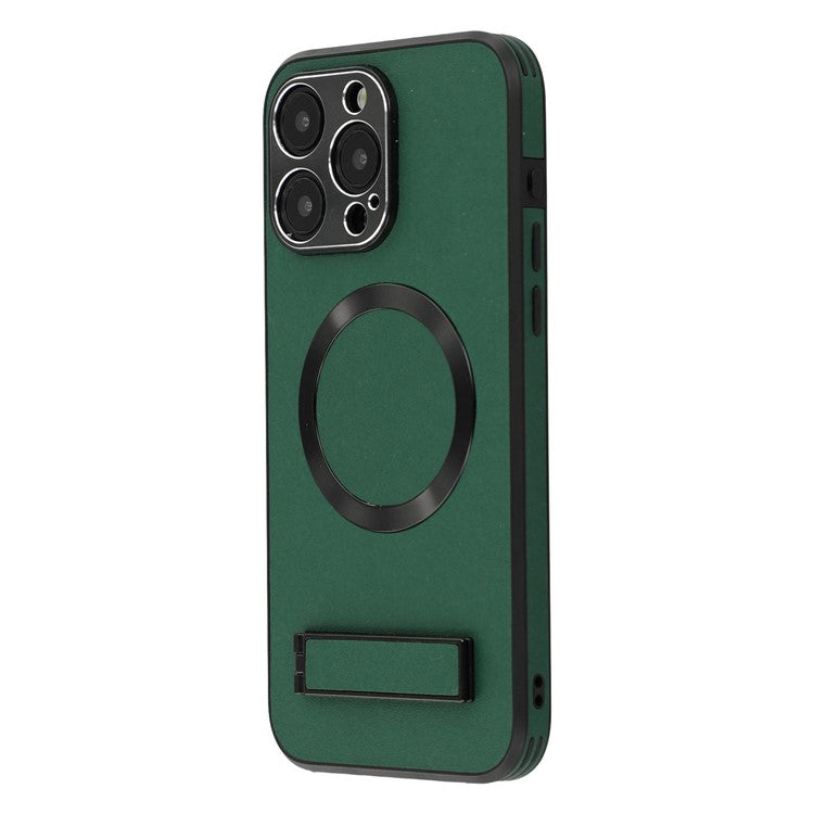 For iPhone 15 Pro Max Kickstand Case Compatible with MagSafe PC + TPU + PU Phone Back Cover - TechGearPal