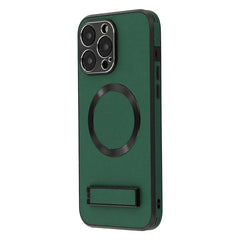 For iPhone 15 Pro Max Kickstand Case Compatible with MagSafe PC + TPU + PU Phone Back Cover - TechGearPal