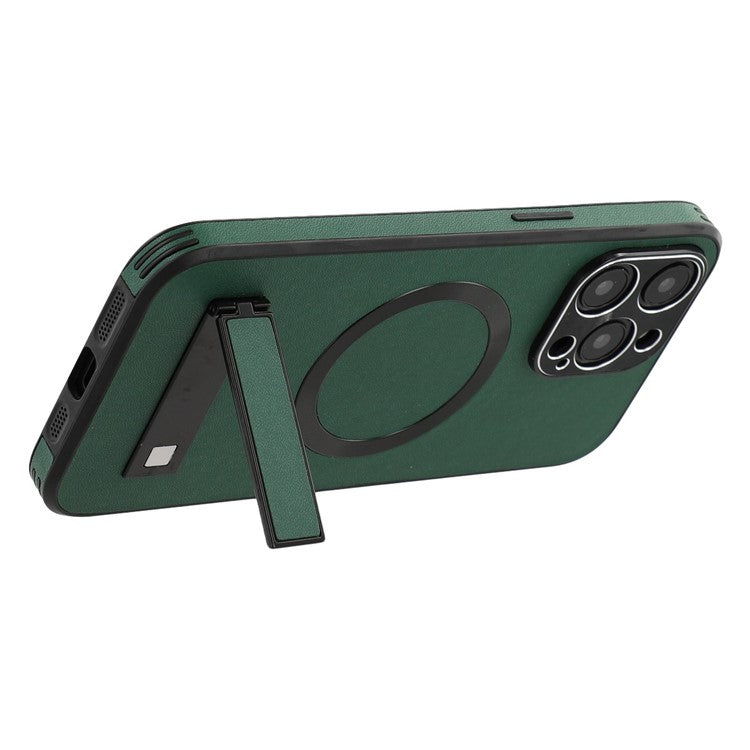 For iPhone 15 Pro Max Kickstand Case Compatible with MagSafe PC + TPU + PU Phone Back Cover - TechGearPal
