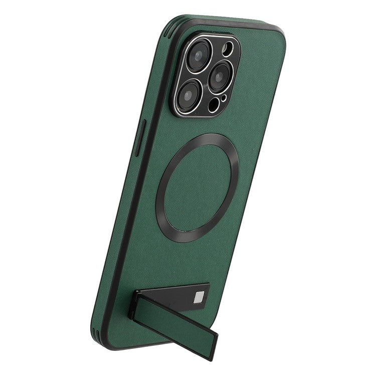 For iPhone 15 Pro Max Kickstand Case Compatible with MagSafe PC + TPU + PU Phone Back Cover - TechGearPal